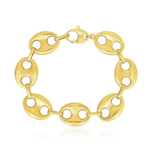 14k Yellow Gold High Polish Lite Puffed Mariner Link Bracelet (21.00 mm)