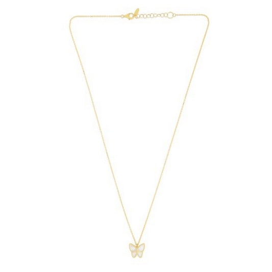 14k Yellow Gold High Polish Butterfly Peral Paste Necklace
