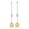 Double pearl Chain Drop earrings white & gold pearls