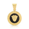 Medusa Gold & Onyx Pendant framed by Greca engravings