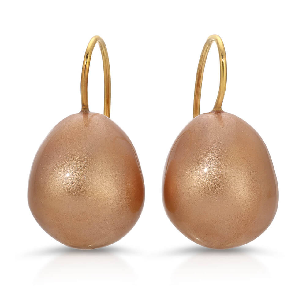 Italian Rose Gold Pink Enamel Drop Earrings