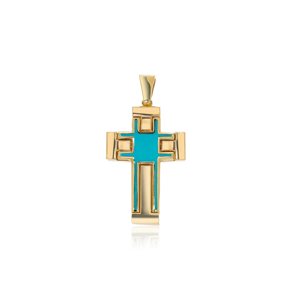 18k Cross pendant turquoise enamel