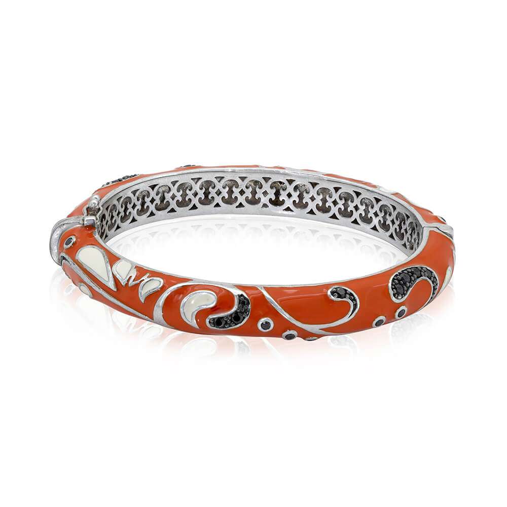 Multicolor coral, Onyx and white enamel bracelet bangle