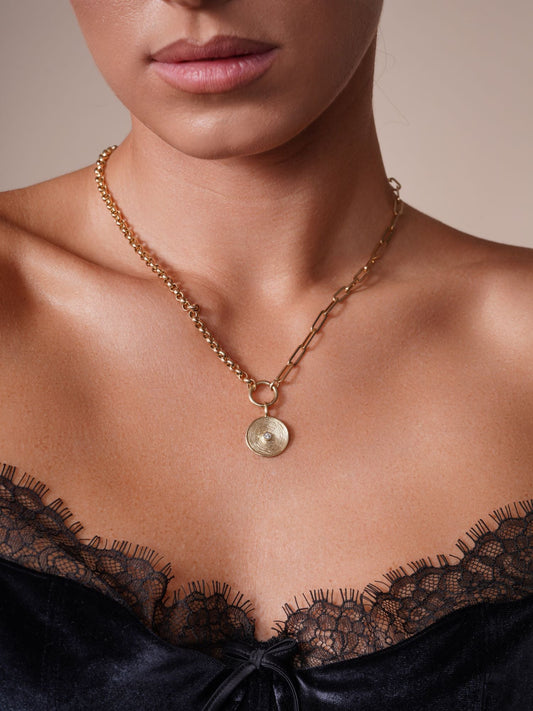 Disk Charm Mixed Chain Necklace