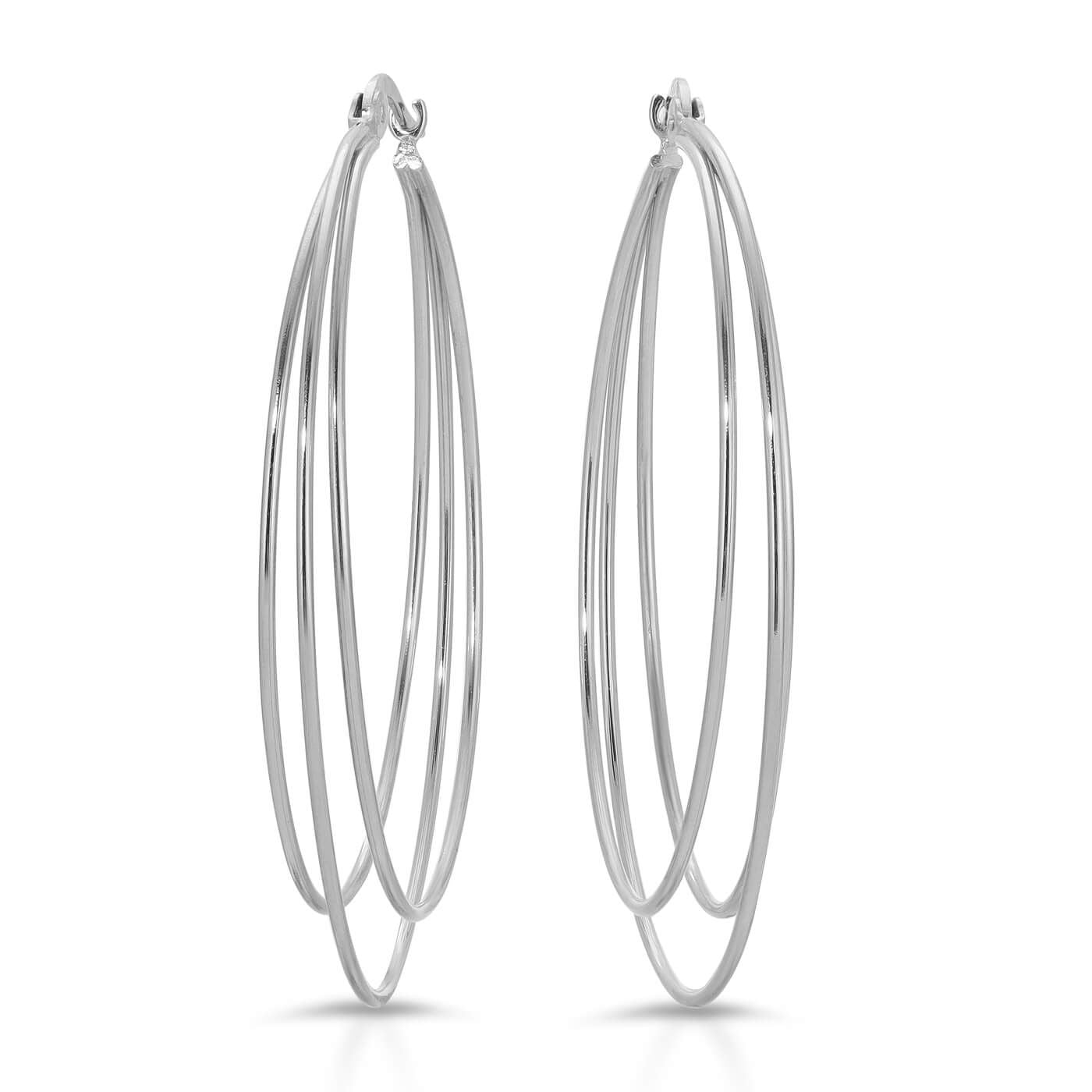 Italian 18k White Gold Triple Layer Hoop Earrings