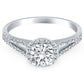 14k White Gold Diamond Halo Split Shank Engagement Ring