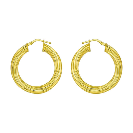 14K Yellow Gold Full Twist Medium Hoop Earrings