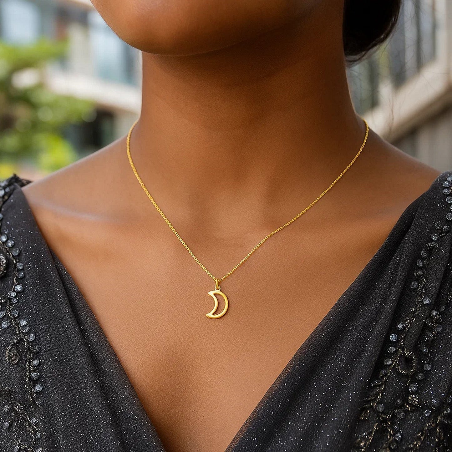 14k Yellow Gold Necklace with Moon