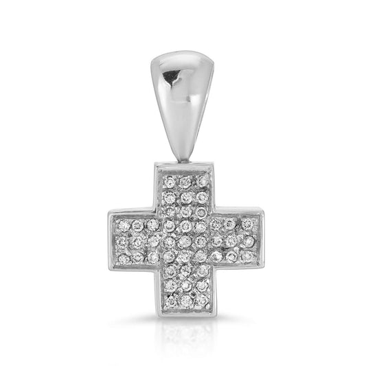 Diamond square Greek style cross pendant pave setting