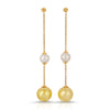 Double pearl Chain Drop earrings white & gold round pearls