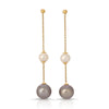 Double pearl Chain Drop earrings white & grey round pearls