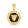 Medusa Gold & Onyx Pendant framed by Greca engravings