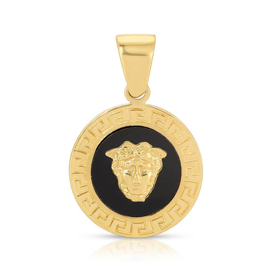 Versace Medusa Onyx Pendant framed by Greca engravings