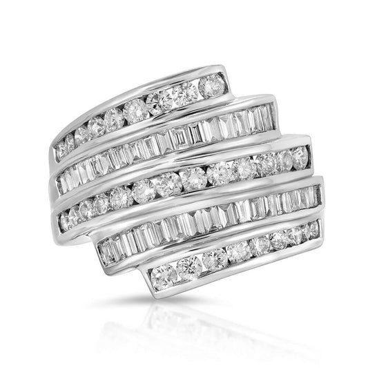 5 row diamond ring baguette & round