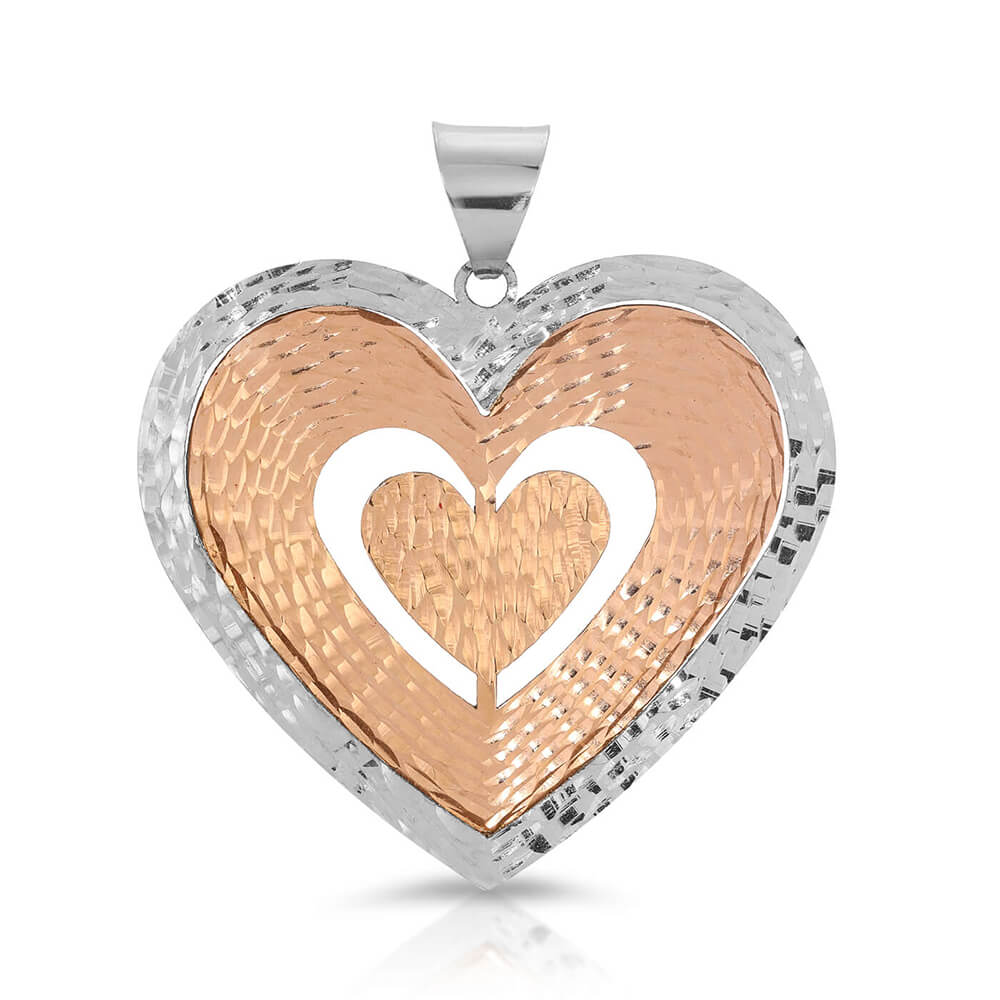 2 Tone heart pendant brushed finish