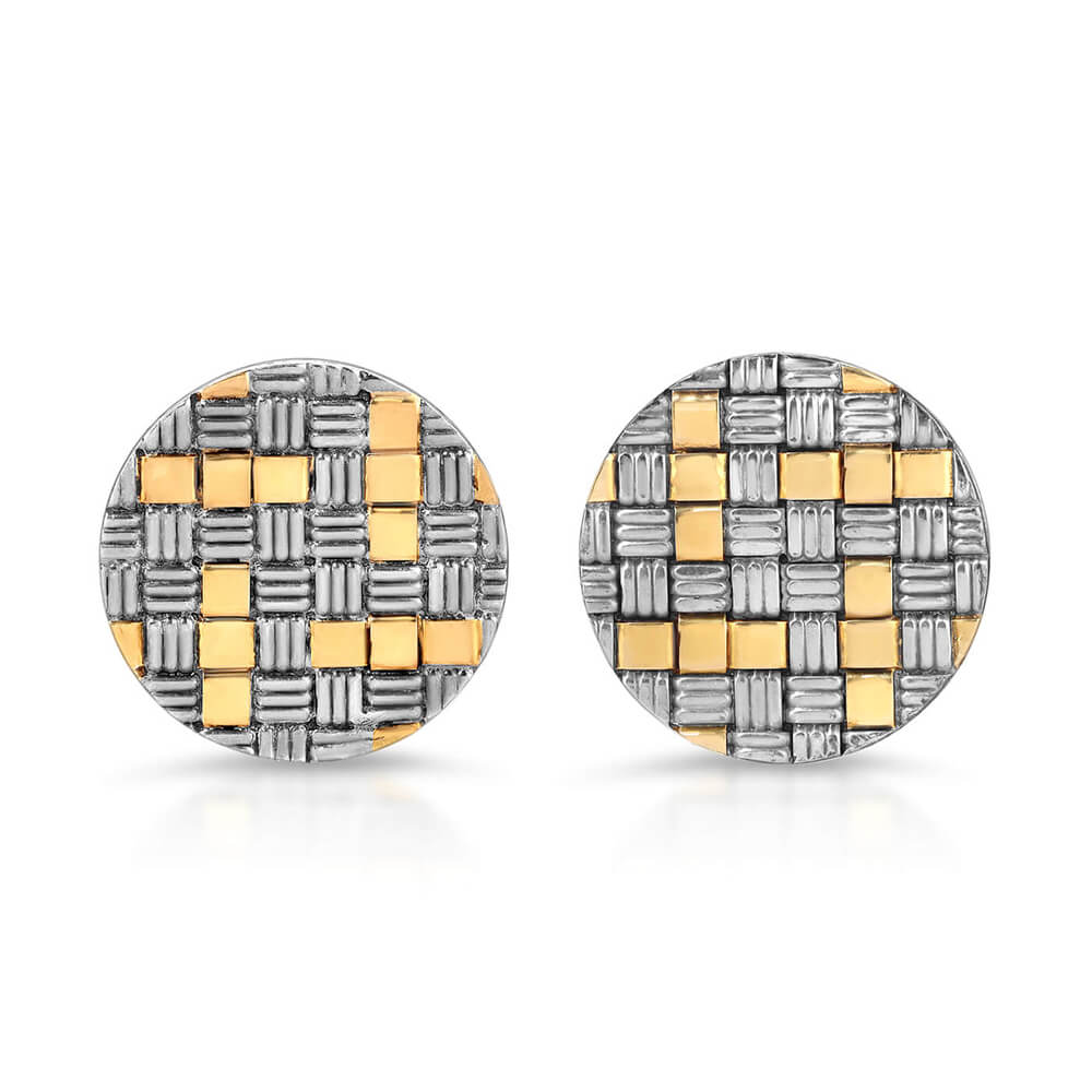 Cartier silver & gold cuff links round monogrammed R