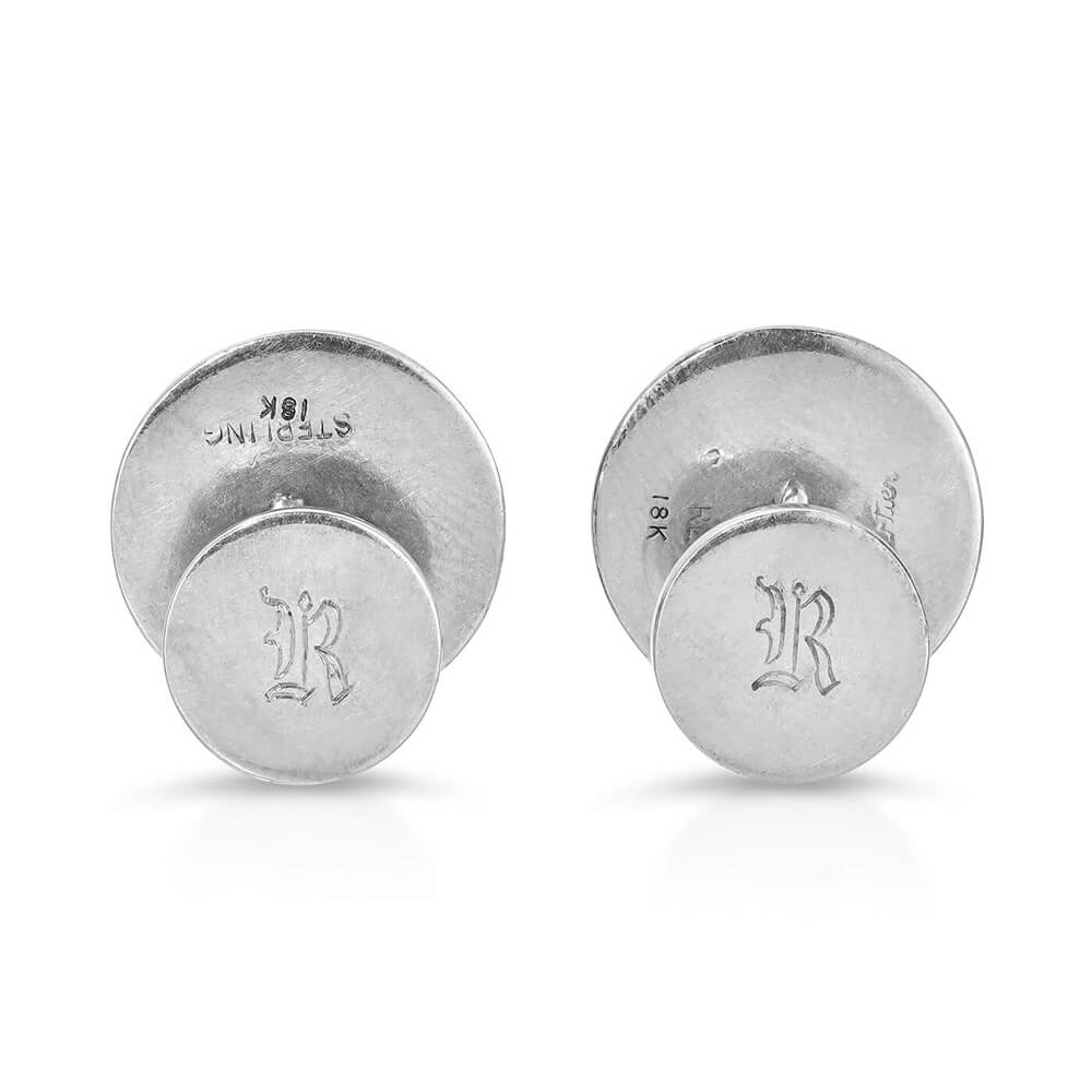 Cartier silver & gold cuff links round monogrammed R