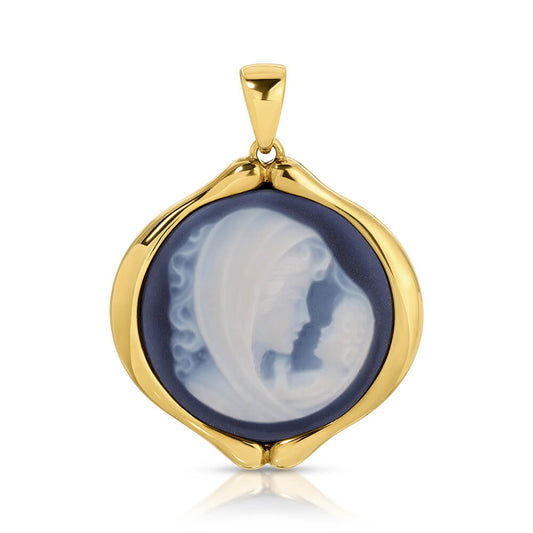 Cameo gold pendant mother & child vintage blue