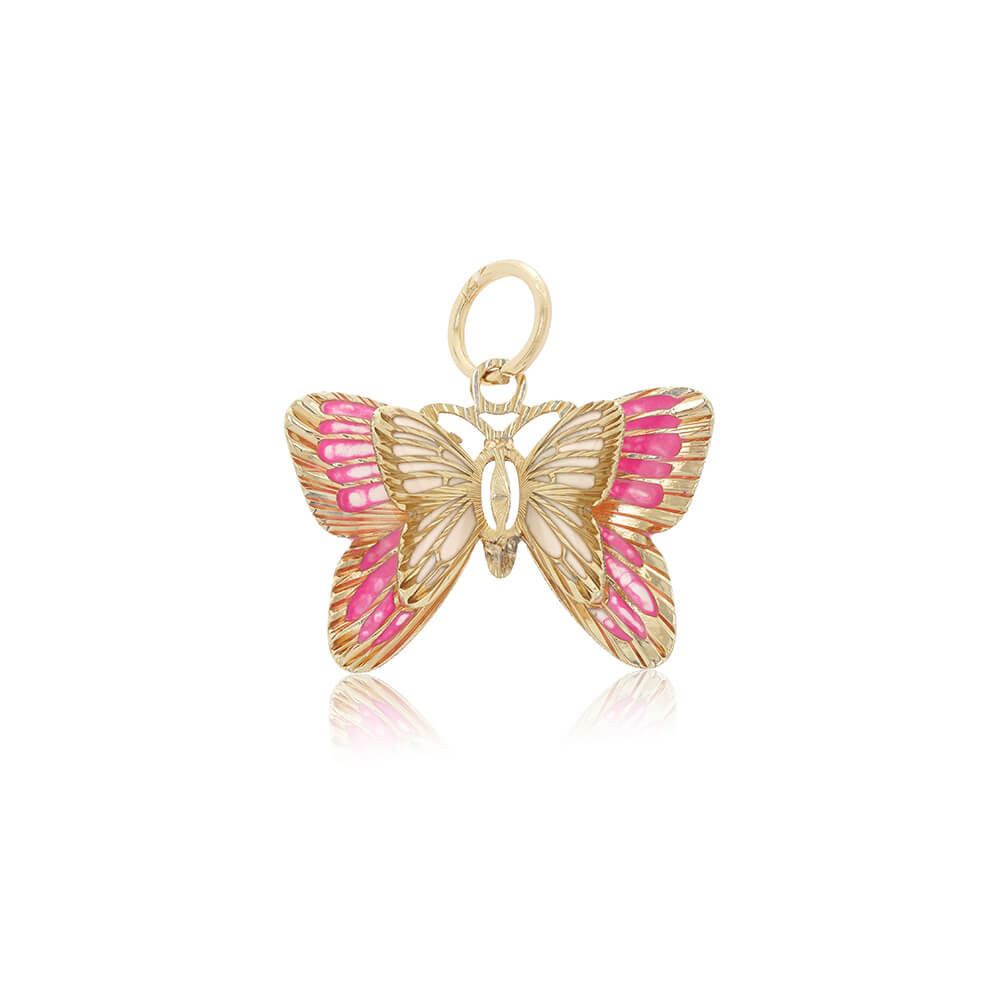 Butterfly pink enamel charm double