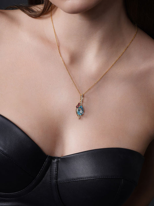 Modern Abstract Multi Colored Gemstone Drop Pendant