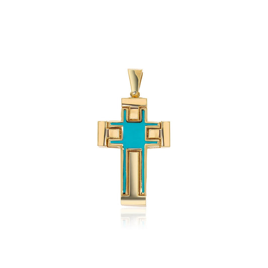 Cross pendant turquoise enamel