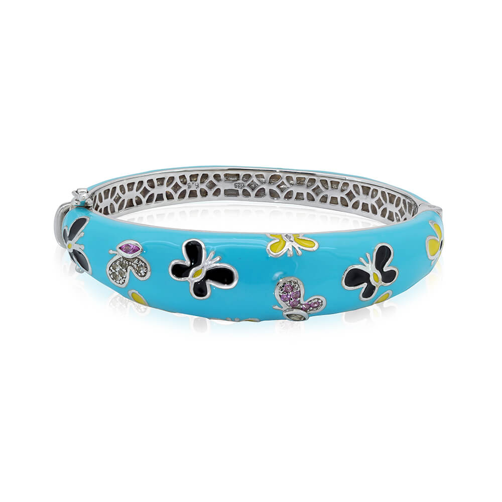 Turquoise enamel bangle + cz + topaz yellow & black butterflies