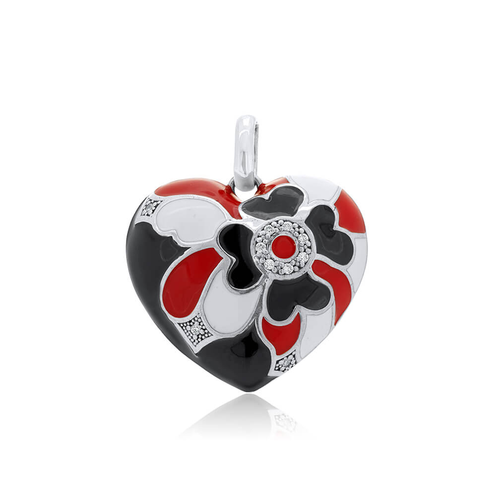 Black & red enamel heart pendant