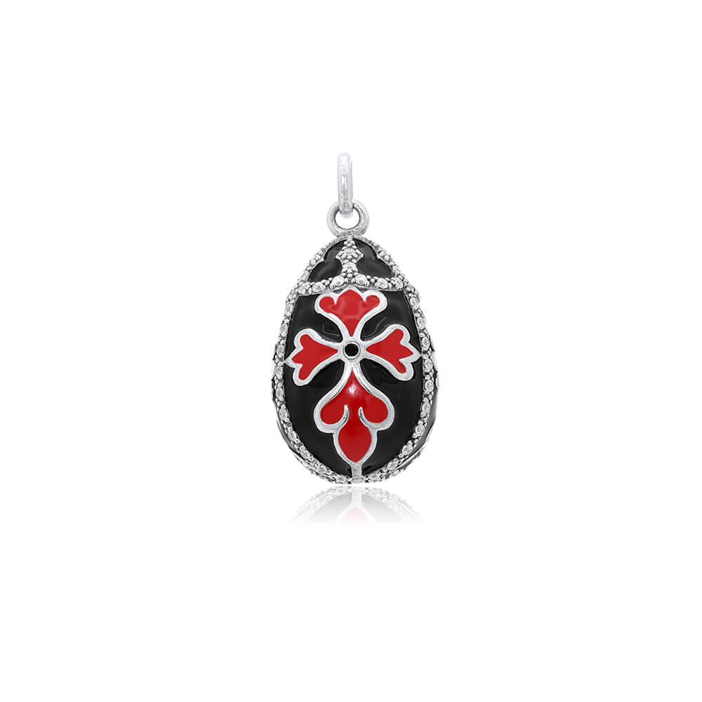 Black & red enamel drop pendant + cz