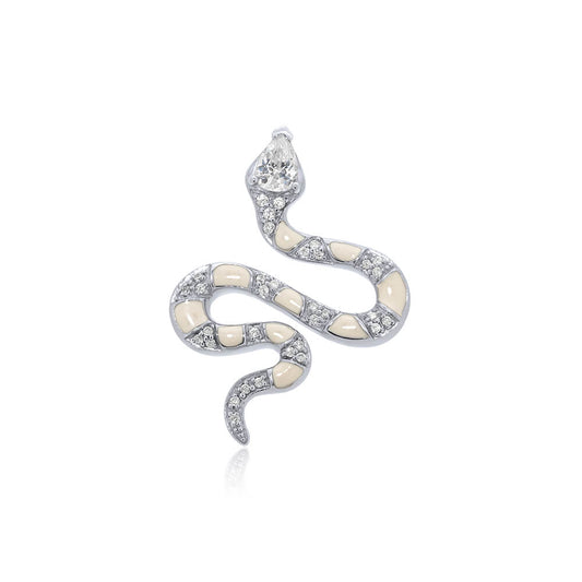 Snake pendant white enamel + pear cz