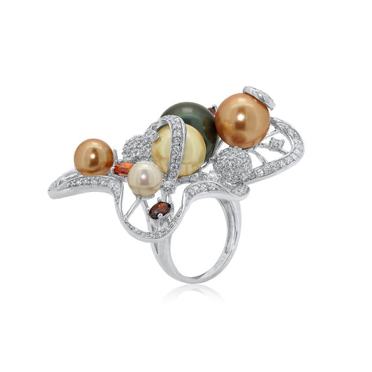 Multicolor pearl  cocktail ring