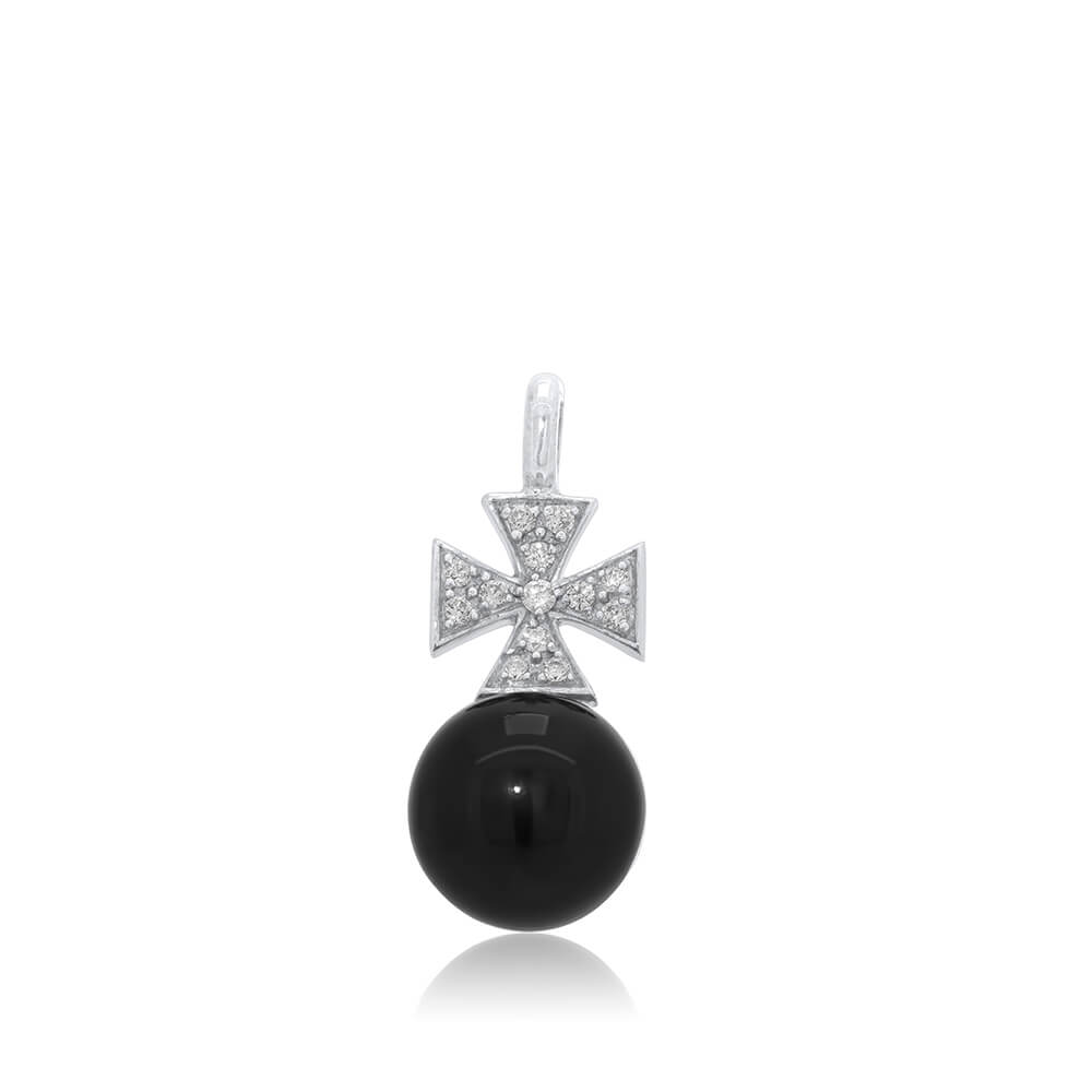 Maltese cross with black pearl pendant