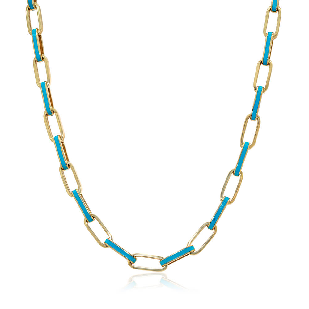 Turquoise enamel paperclip necklace