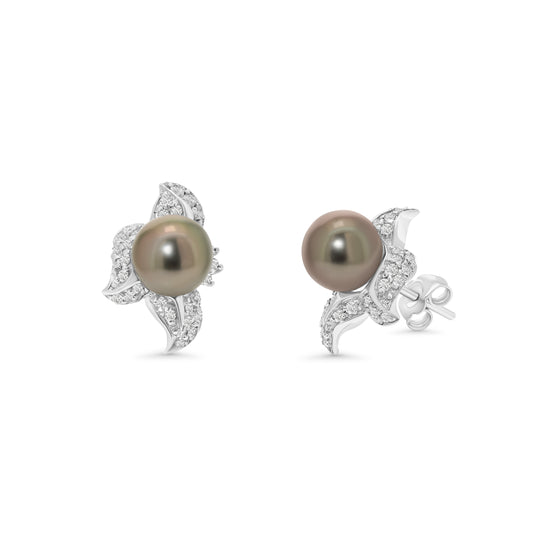 TRILLIUM DIAMOND & TAHITIAN PEARL EARRINGS
