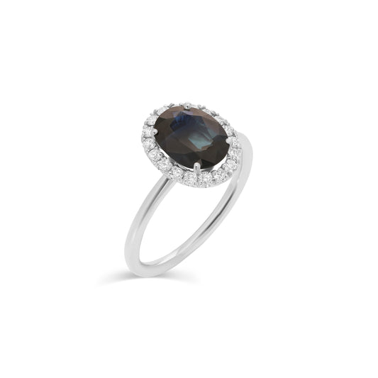 Sapphire and diamond halo ring
