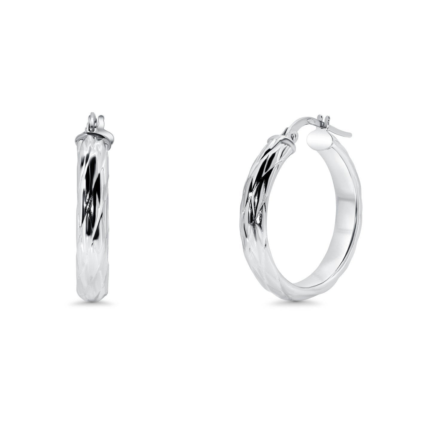 Italian white gold quilted hoop earrings (upon availability)