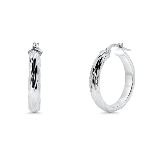 Italian white gold quilted hoop earrings (upon availability)