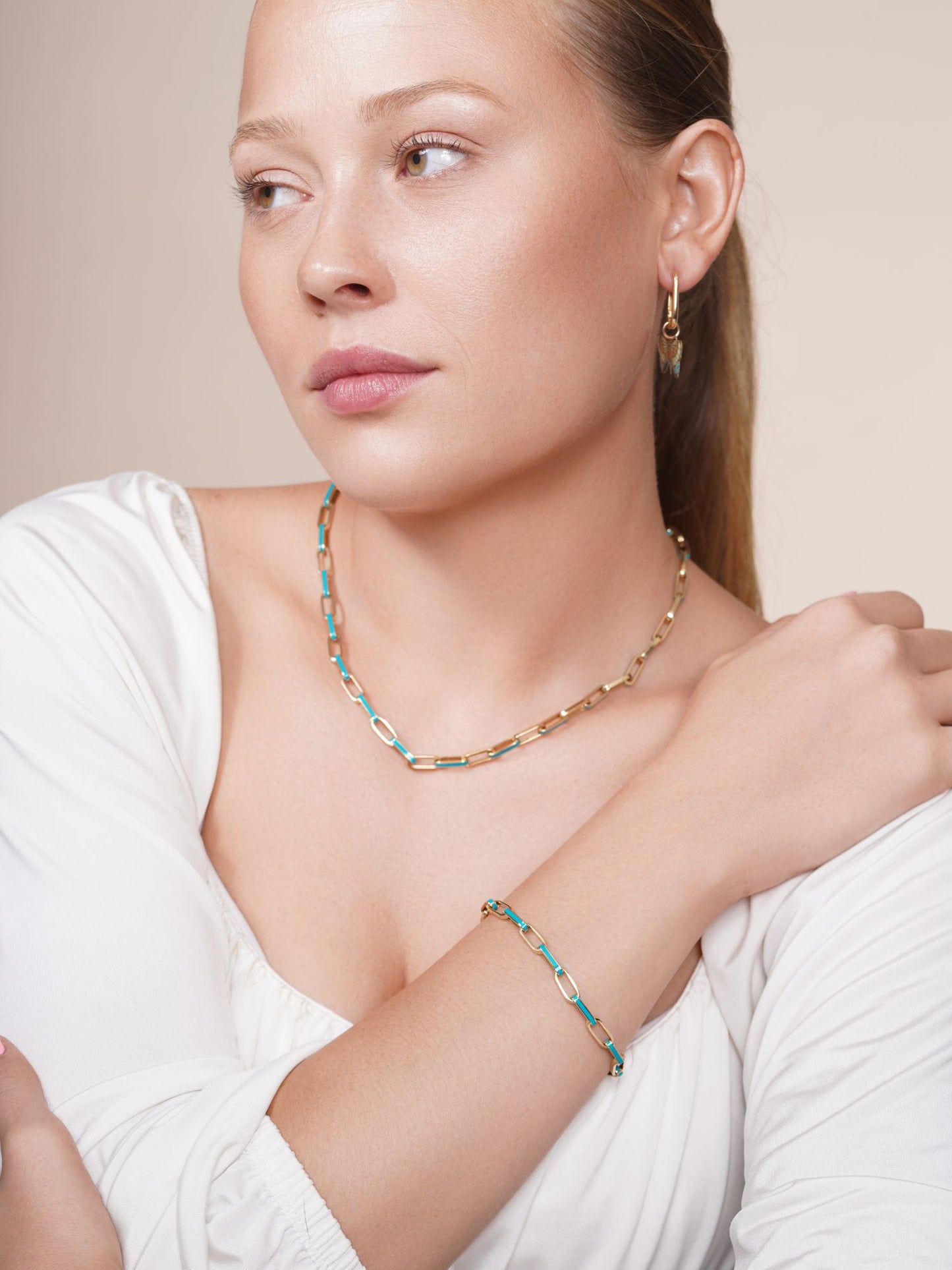 Turquoise enamel paperclip necklace