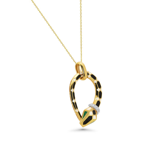 Snake pendant Black & White geometric enamel
