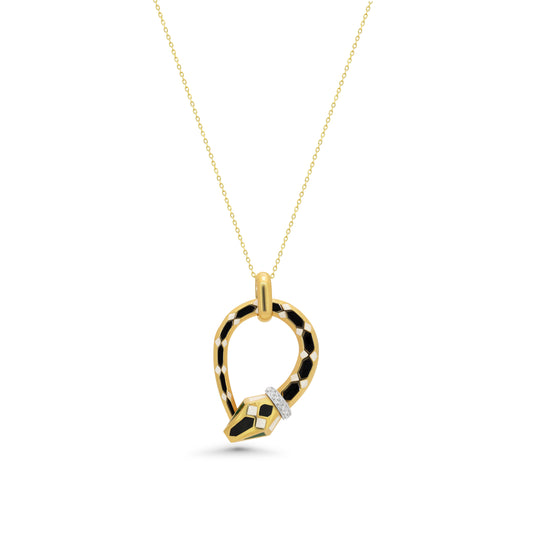 Snake pendant Black & White geometric enamel