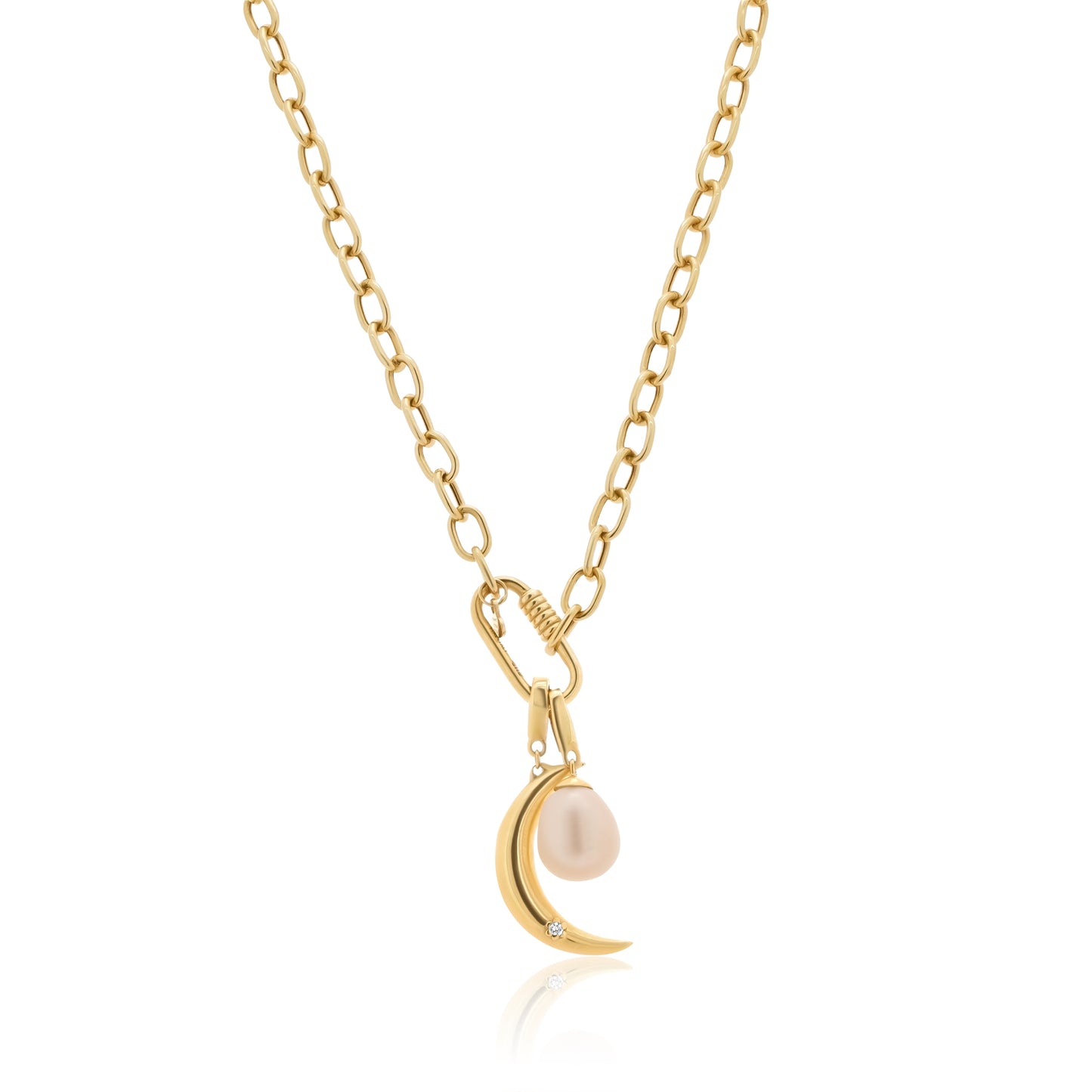 Drop pearl & Crescent charm necklace
