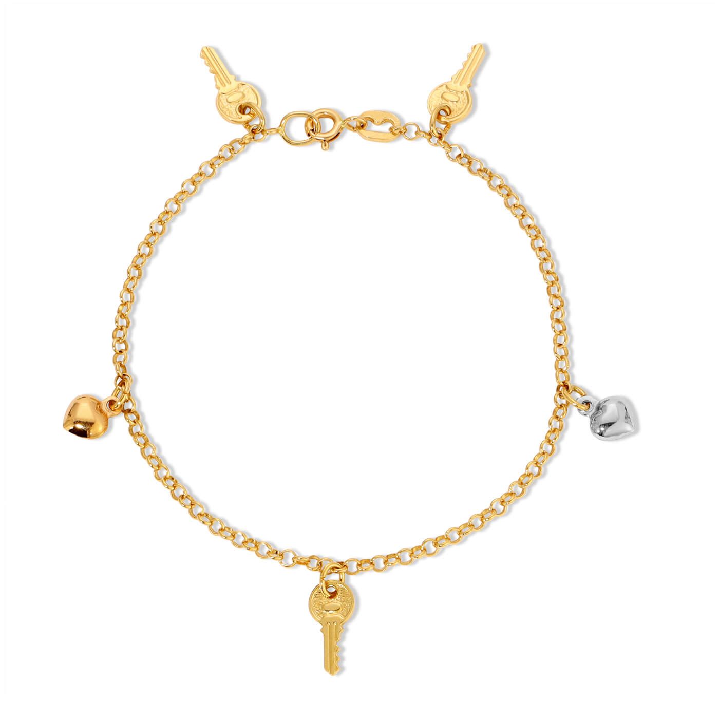 Tri Tone charm bracelet Key & Heart