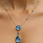 14k Yellow Gold Necklace with Pear-Shaped and Cushion Blue Topaz Briolettes