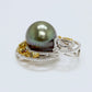 Tahitian Peacock Round Pearl Pendant set in white & fancy diamonds (Special Order)